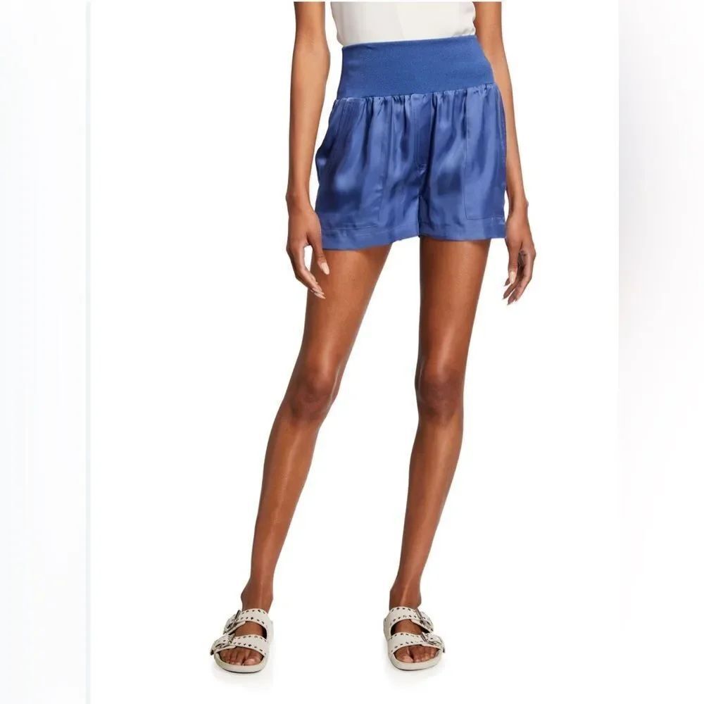 $225 NWT Sz XL *Cinq A Sept* *Thunderstorm Blue* Bethany Smocked Silky Shorts